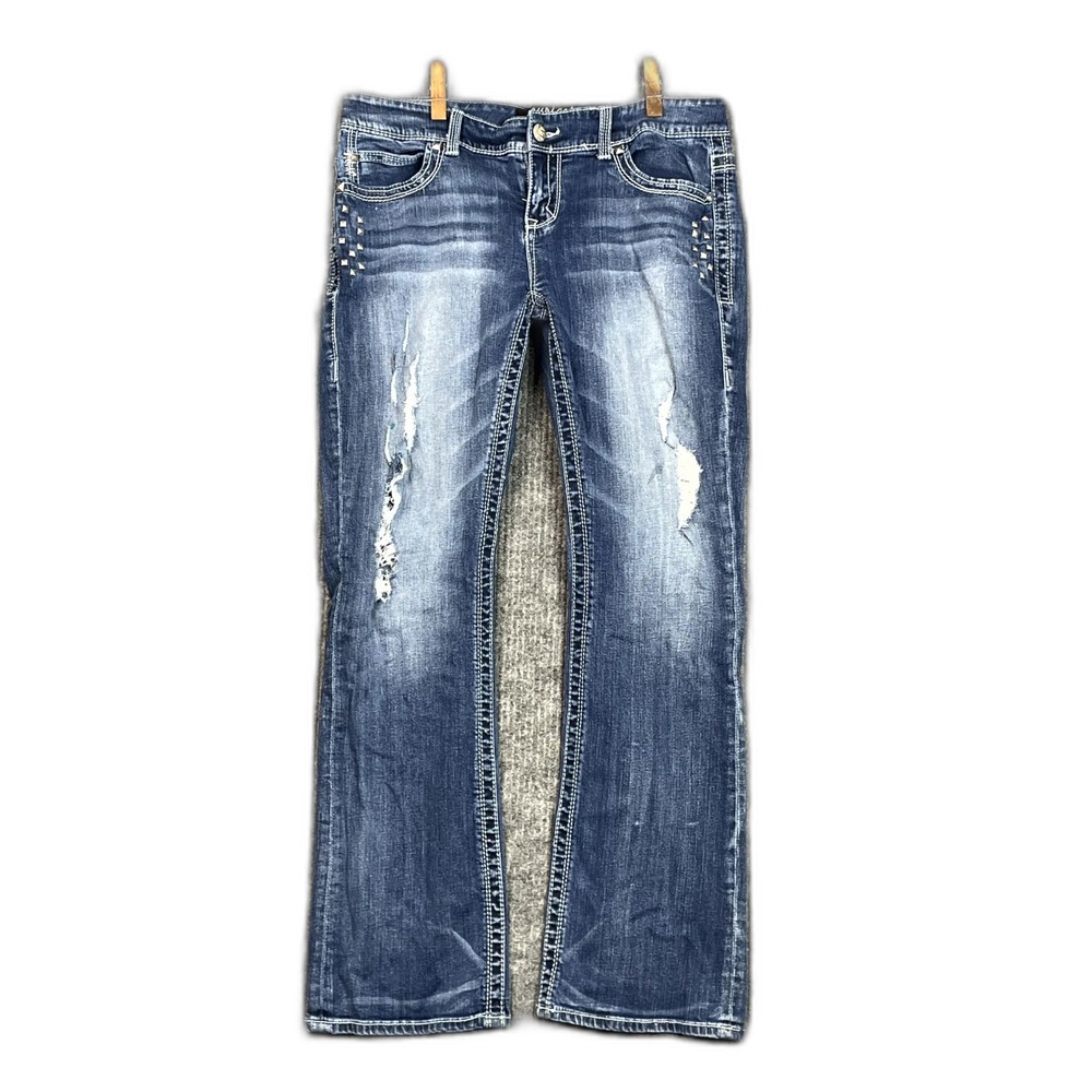Maurices Premium Jeans Womens 16 Denim Stretch Distressed Studded Corpore Preppy
